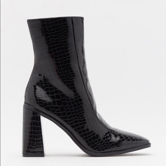 Nasty Gal Black Croc Patent Booties - Picture 1 of 3